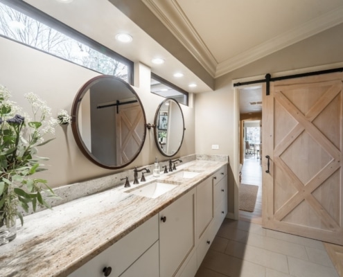 Boise Bathroom Remodel Showing Countertops and Custom Barn Door