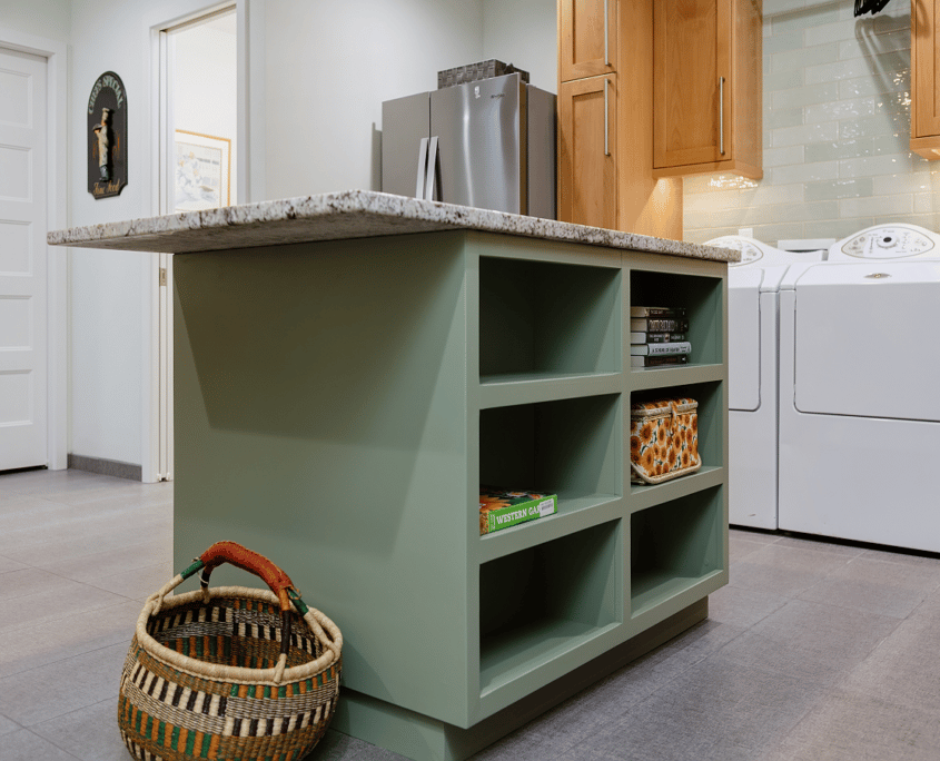 Boise Laundry Room Mudroom Garage Conversion Home Remodel Granite Counter Island Storage by Home Remodeling Boise, Garden City, Eagle, Meridian, Idaho | (208) 384-0591 | www.remodelboise.com